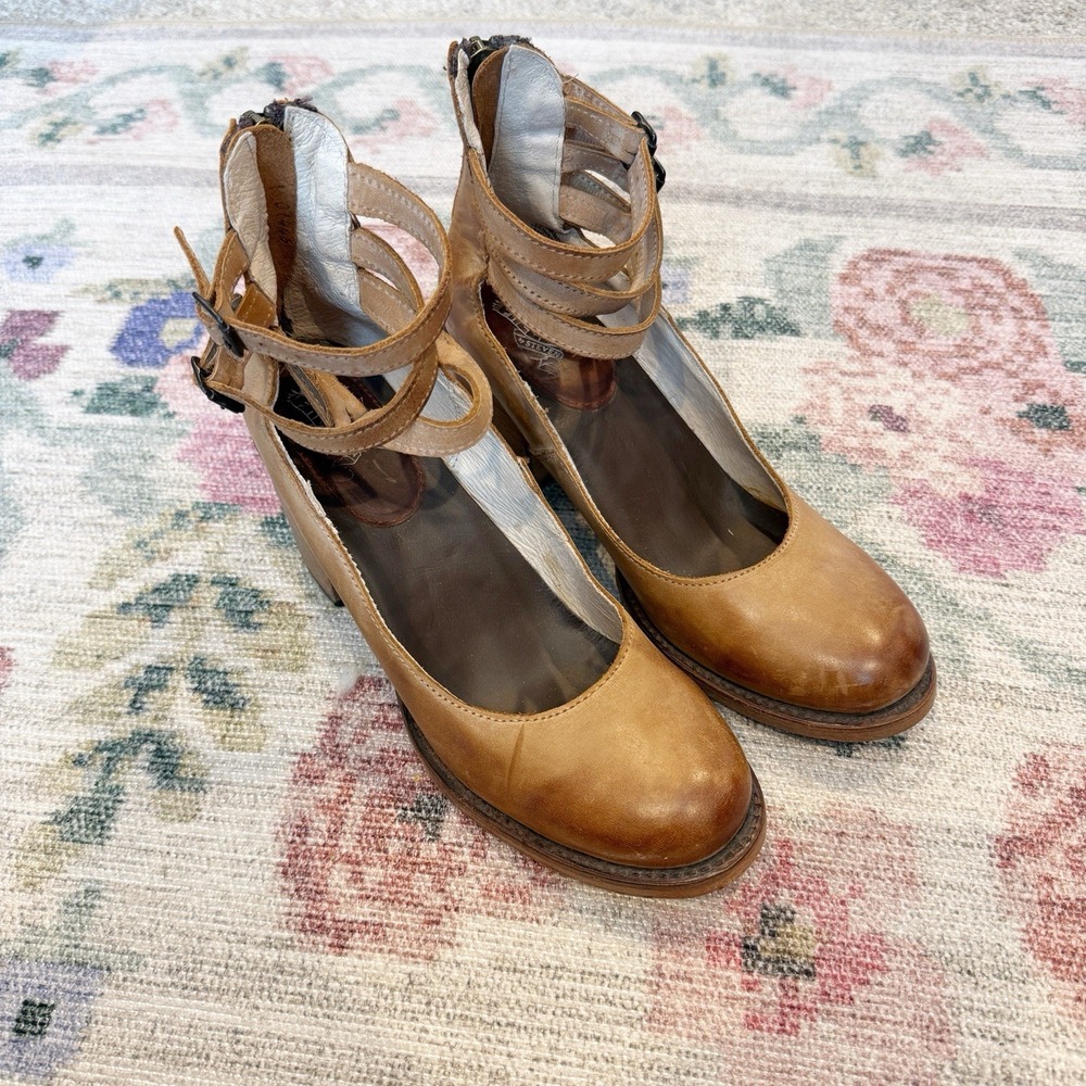 Freebird Womens Randi Ankle Strap Heels Size 9 Tan Leather Boho Western